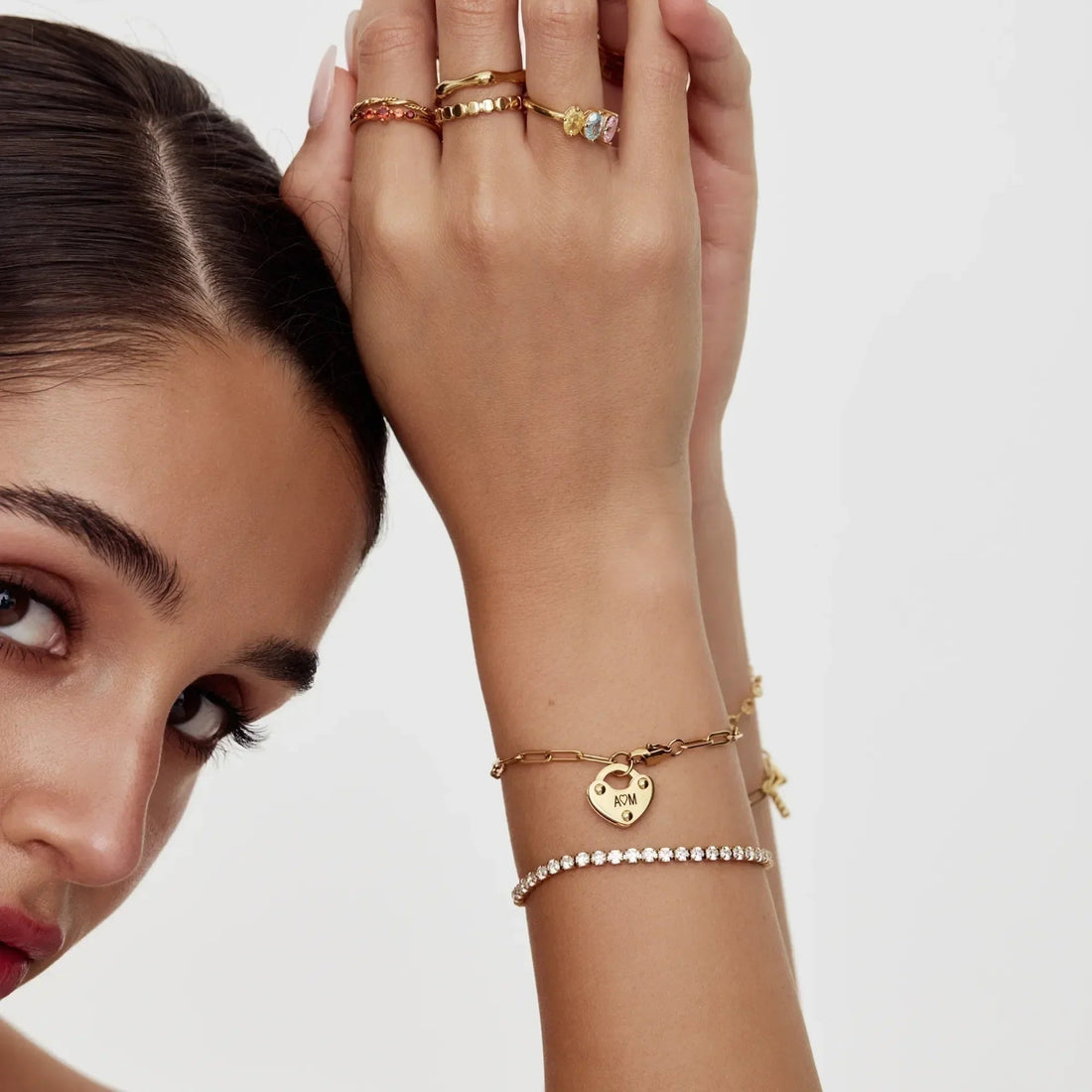 Bracelet with Heart Padlock Charm and Initial