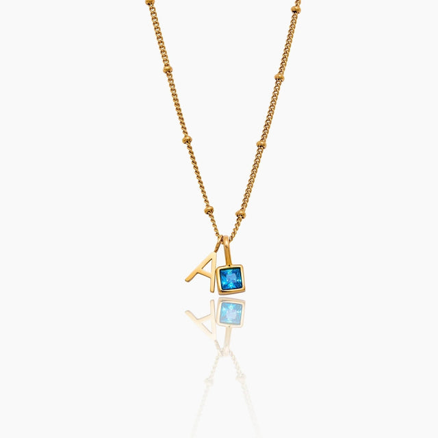 Initial Necklace with Gemstone