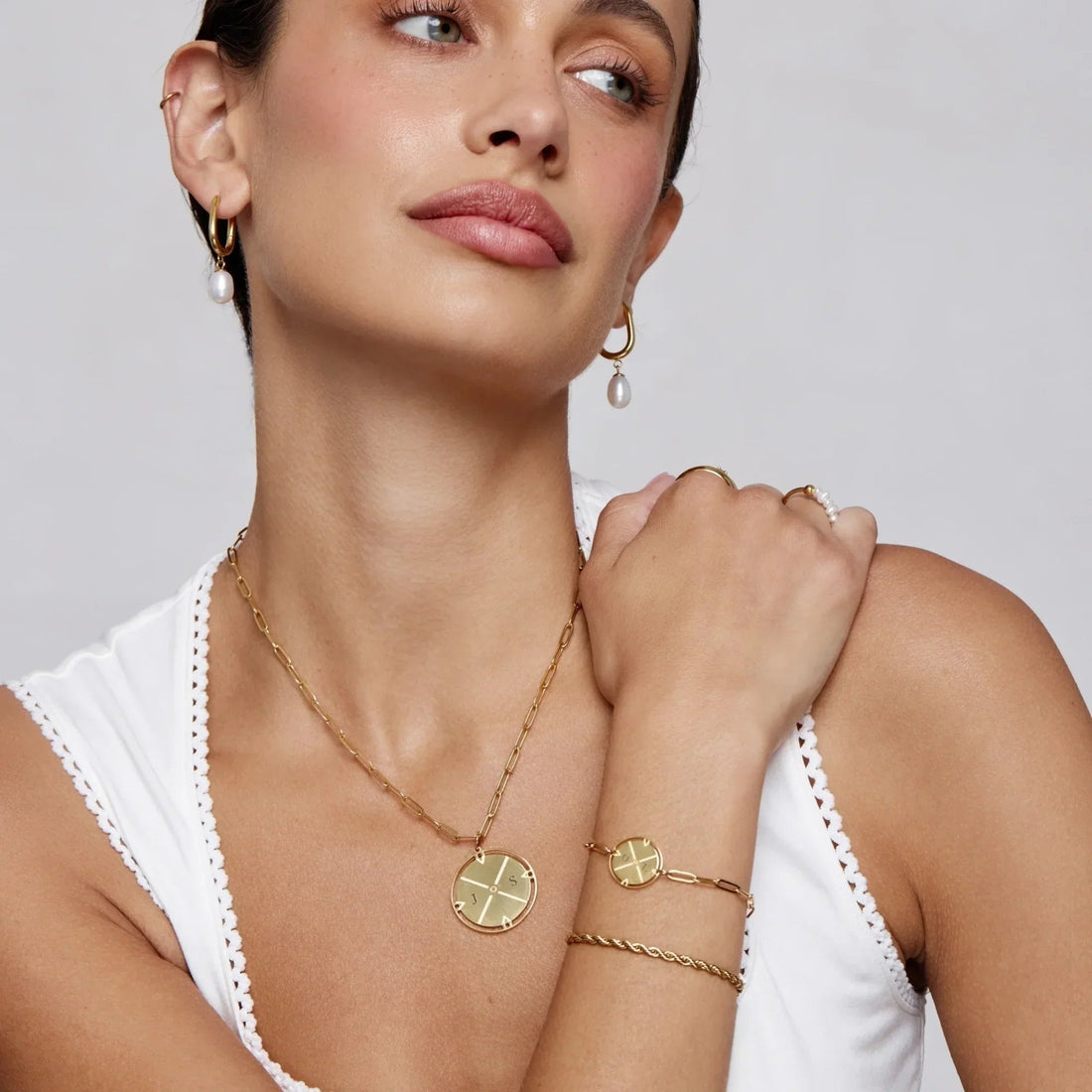 Compass Necklace with Engraved Initial