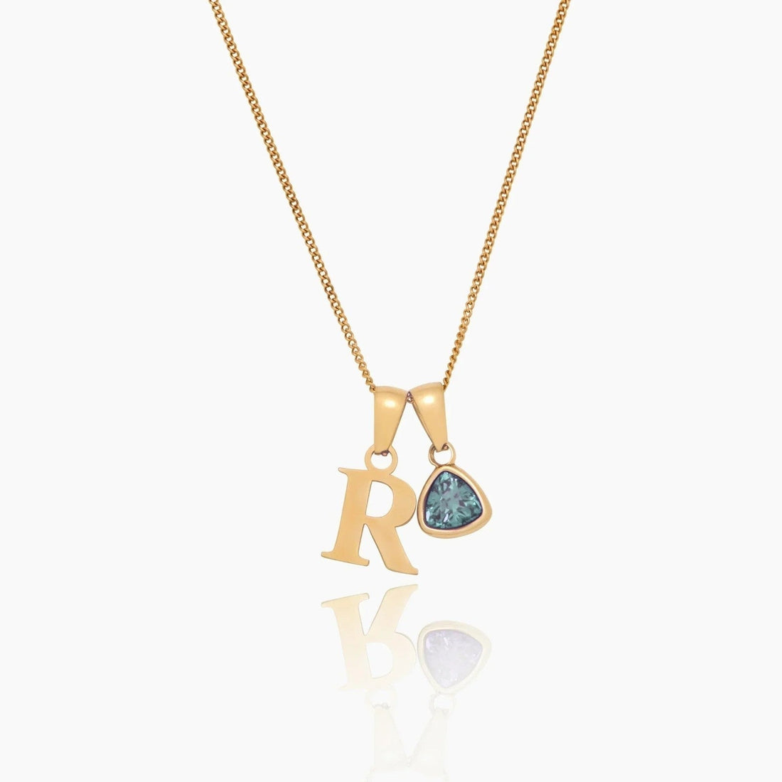Initial Necklace with Birthstone Charm